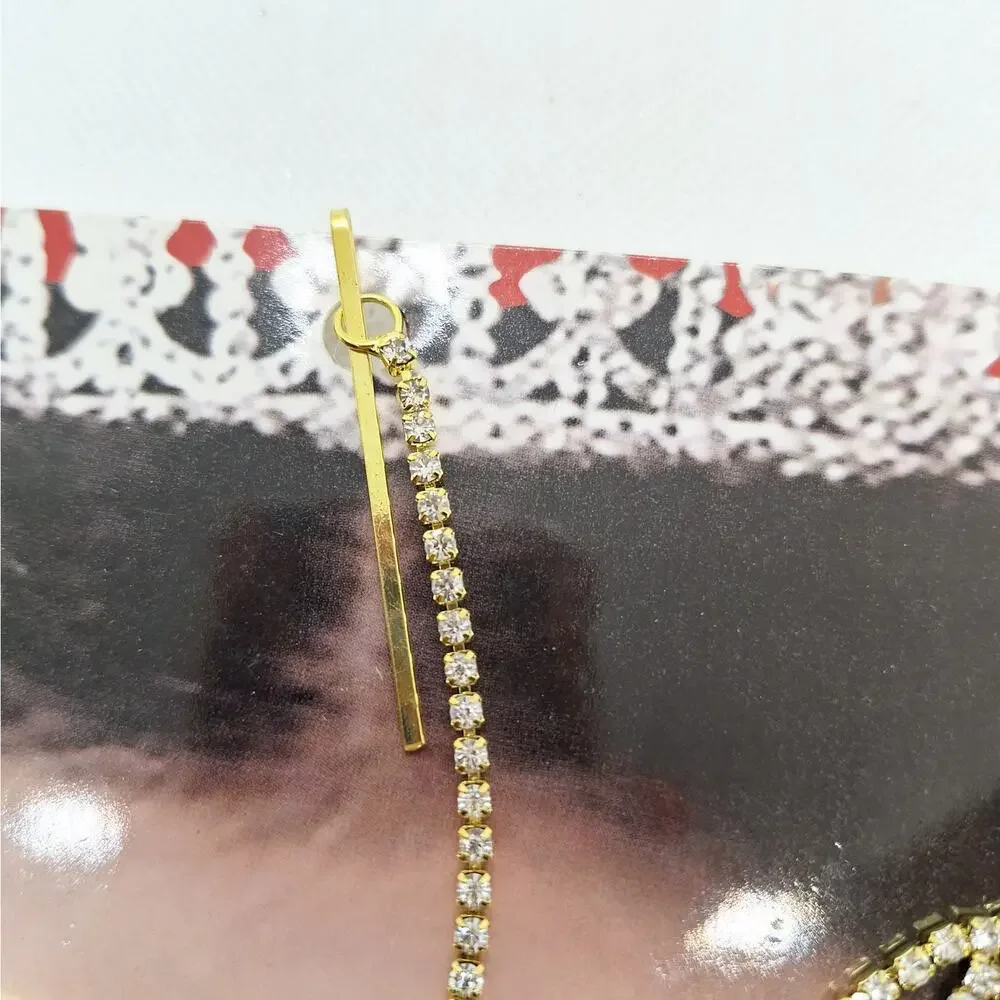 Rhinestone Head Chain Gold Tone Boho Bridal Prom